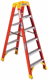 Werner T6200 Series T6206 Twin Ladder, 6 ft H, Type IA Duty Rating, Fiberglass, 300 lb, 5-Step, 10 ft Max Reach